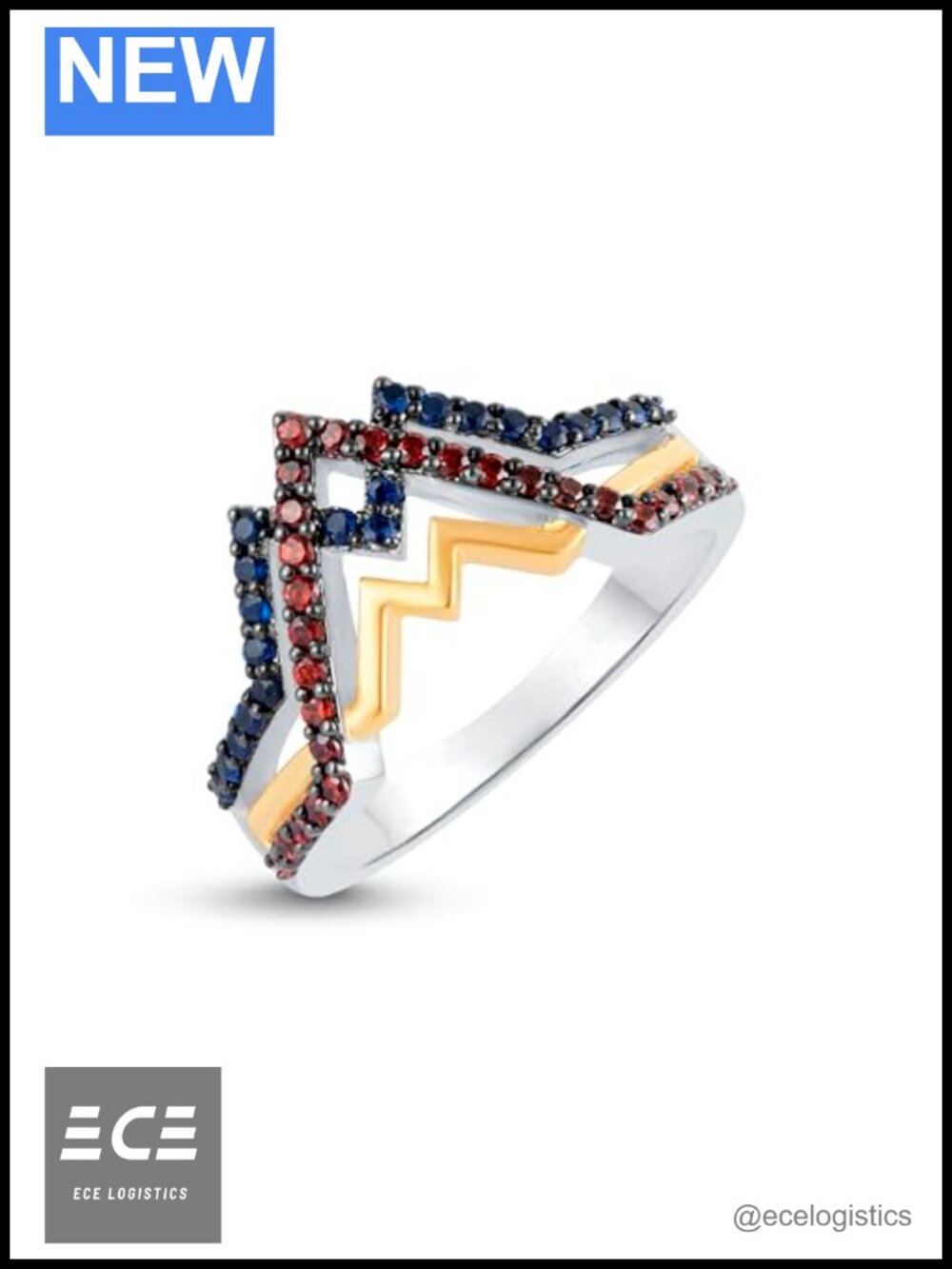 Simulated Blue Sapphire Red Garnet 14K White Gold Plated 925 Silver Engagement